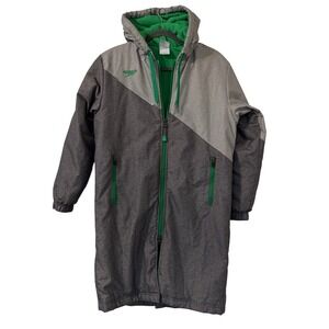 Speedo Parka Swim Coat Jacket Unisex XXS Green Grey Long Zip Up Hooded Lined